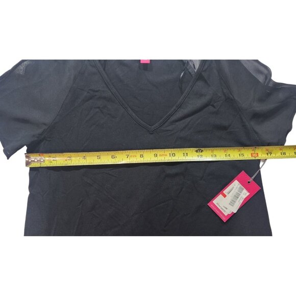 Vince Camuto Black Top With‎ Sheer Slit Short Sleeves Size XS - Picture 4 of 5